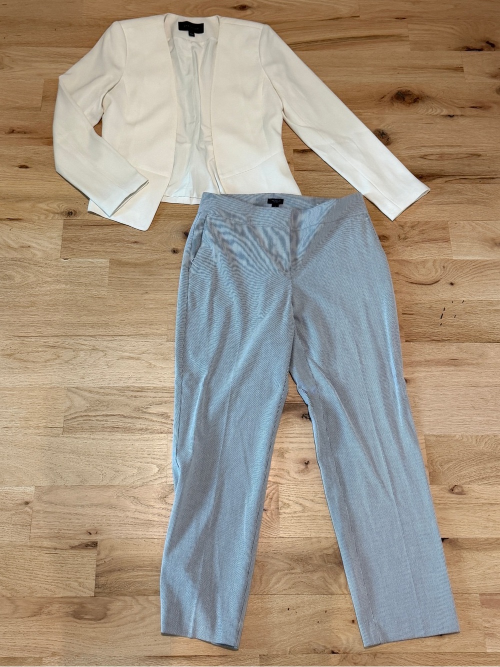 White & Linen Striped Blue Women's Suit
